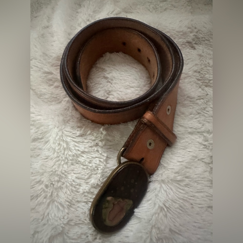 BTS Brass Morrisonite Ironwood Brown Leather Western Belt Women’s Size 35”
